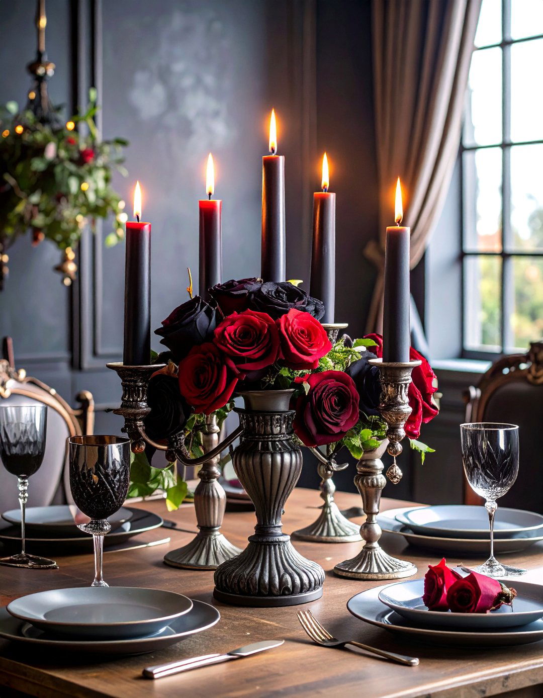 Gothic Romance Black Candle Tablescape - 25 Decorating With Candles