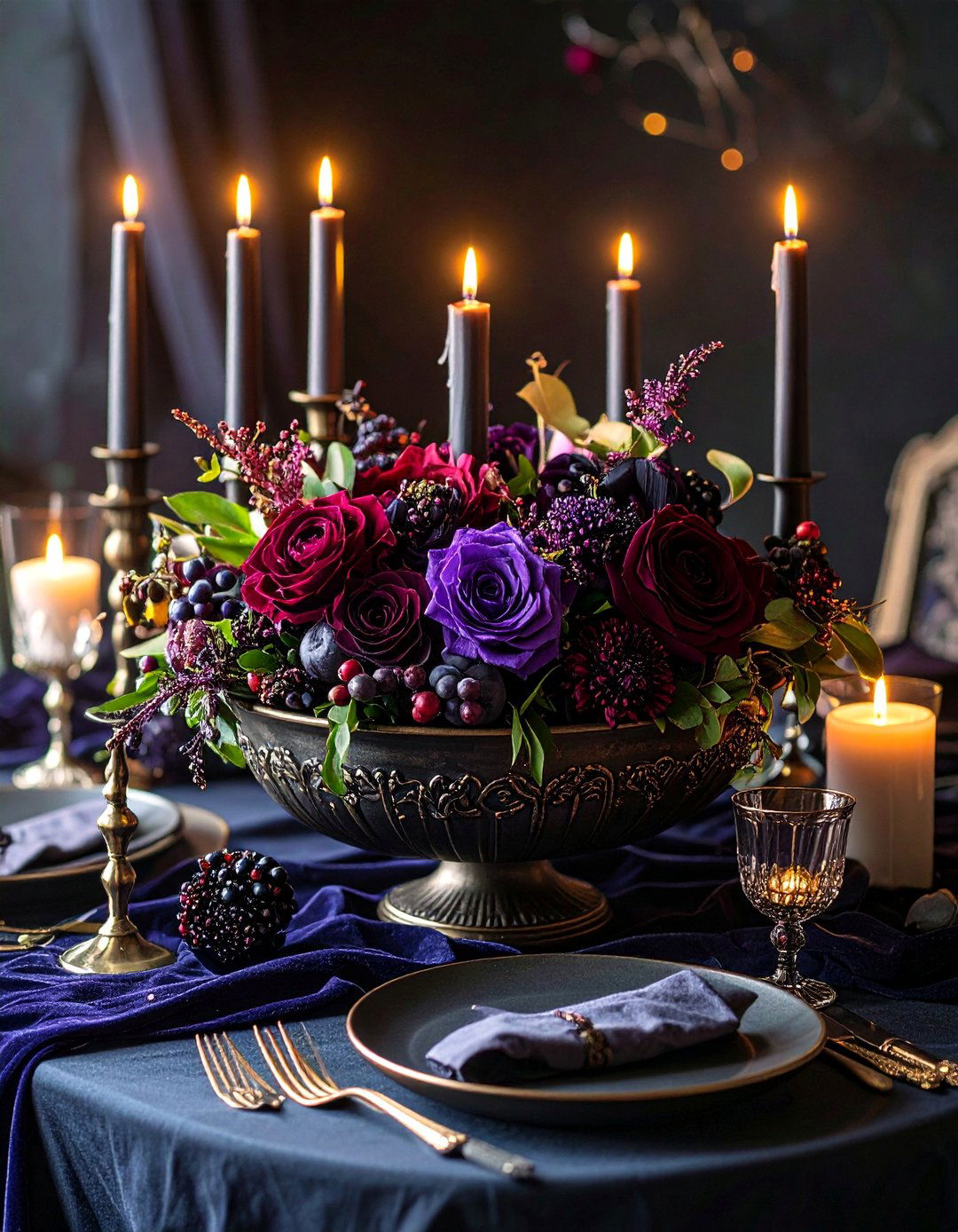 Gothic Romance Bowl with Dark Elements and Candles - 25 Dough Bowl Decor Ideas
