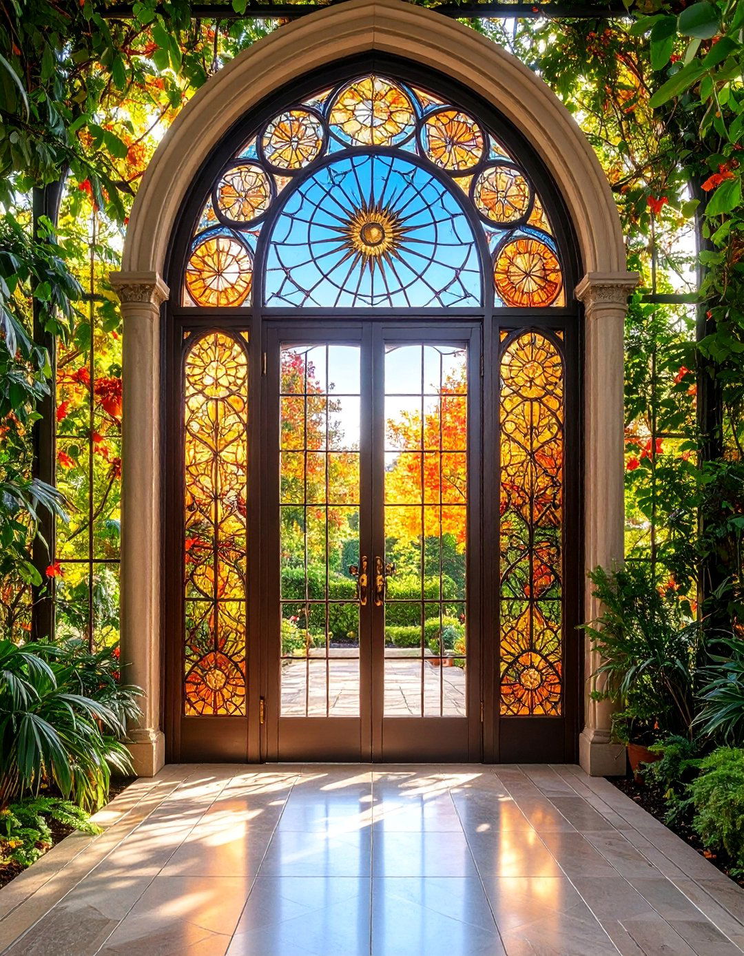 Gothic Solarium Door with Solar Motifs - 25 Gothic Front Door Ideas