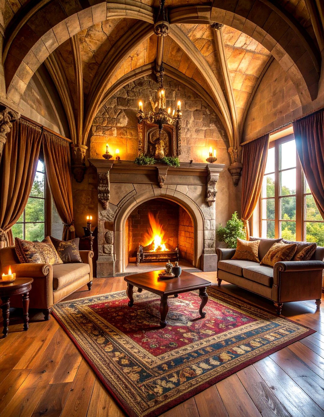 Gothic Spanish Castle Fireplace with Pointed Arch - 25 Spanish Style Fireplace Ideas