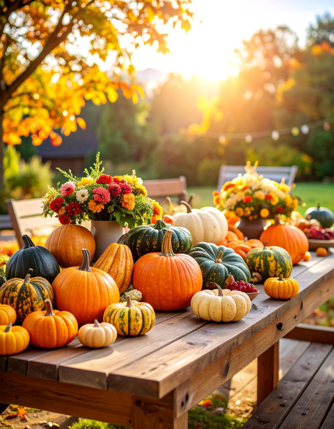 Gourd and Squash Harvest Table - 25 fall outdoor decorating ideas
