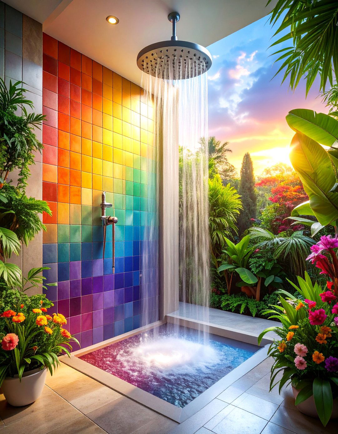 Gradient Color Tile Shower with Ombre Effects - 25 Bathroom Shower Ideas