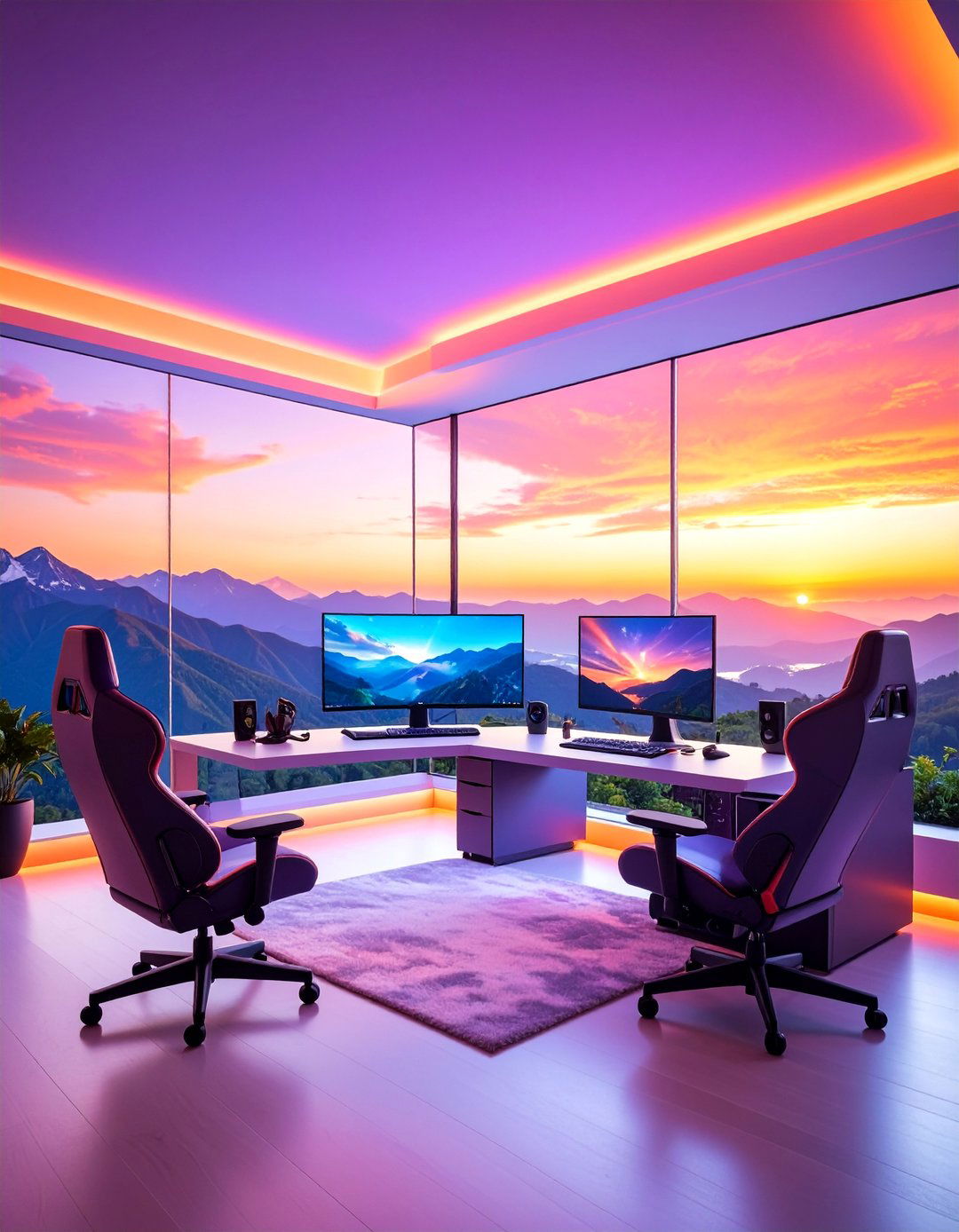 Gradient Sunset Gaming Horizon - 25 Game Room Paint Ideas