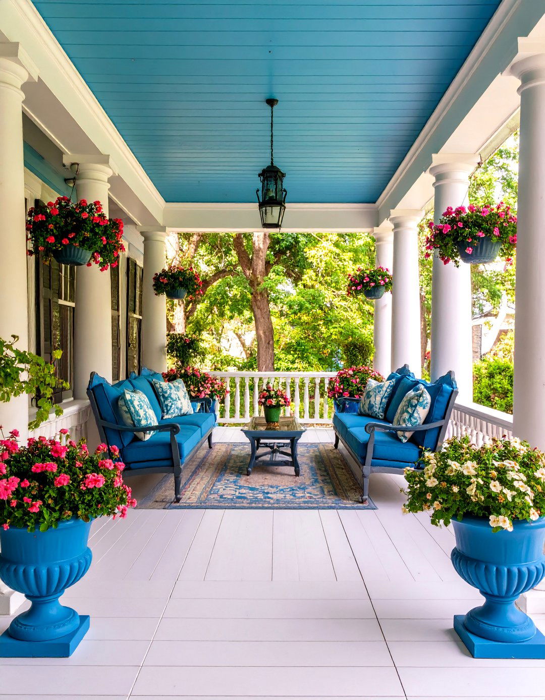 Grand Colonial Porch with Symmetrical Design - 25 Southern Front Porch Ideas