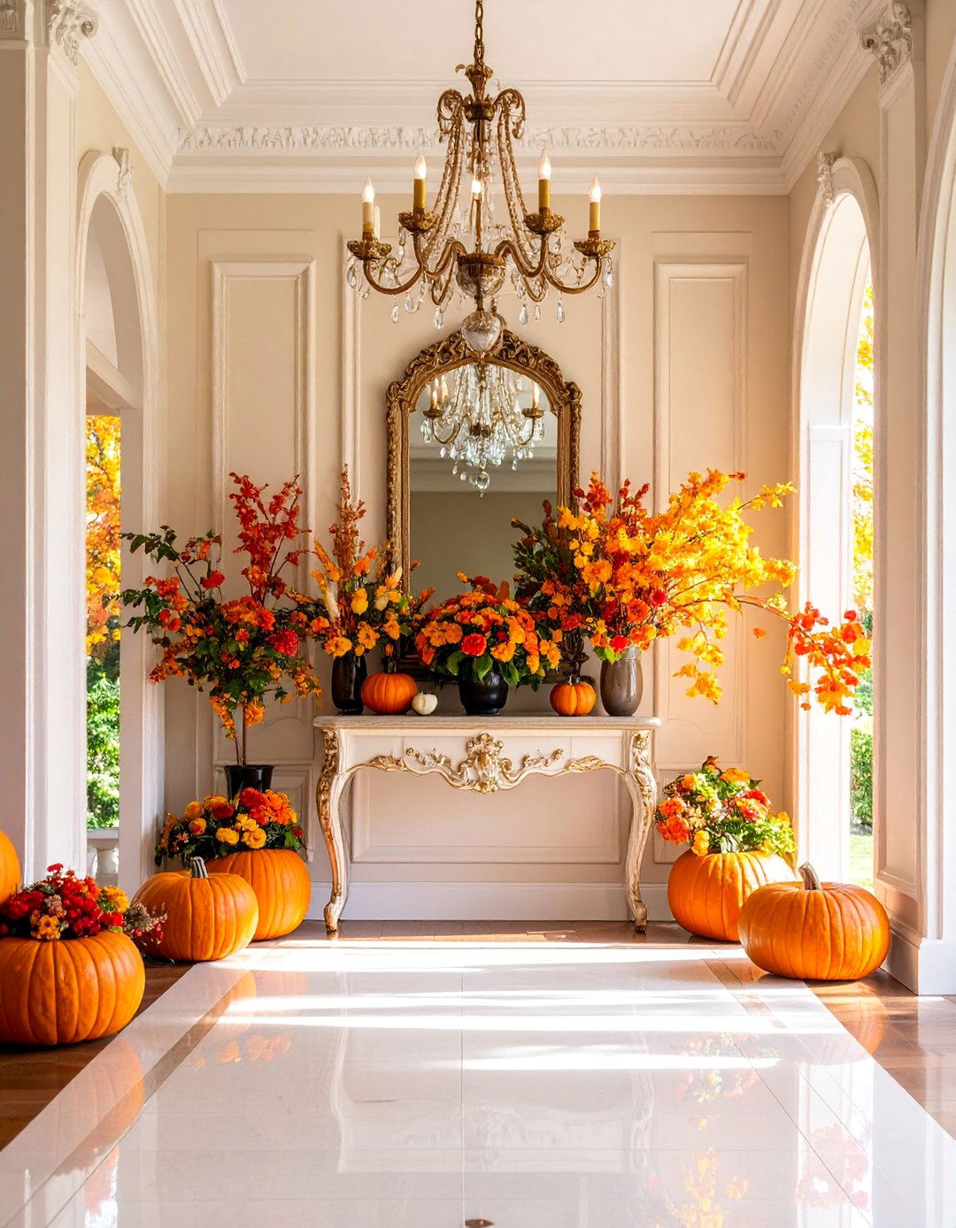 Grand Foyer with Dramatic Autumn Statement - 25 Fall Decor Ideas