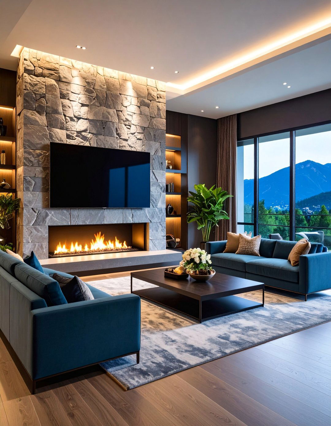 Grand High Ceiling Dramatic Display - 25 Electric Fireplace Ideas With Tv Above
