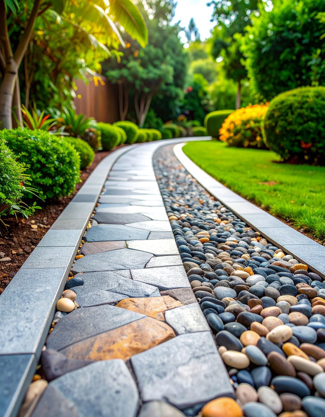 Granite Border with Pebble Mosaic Walkway - 25 Granite Walkway Ideas