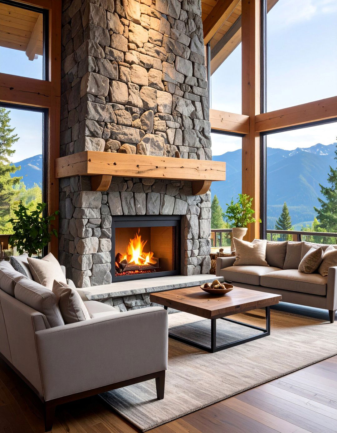 Granite Mountain Lodge Fireplace - 25 Stone Fireplace Ideas