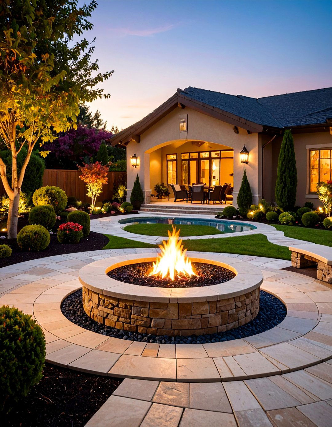 Granite Paver Semi Circle Patio with Formal Design - 25 Semi Circle Patio Ideas and Inspiration