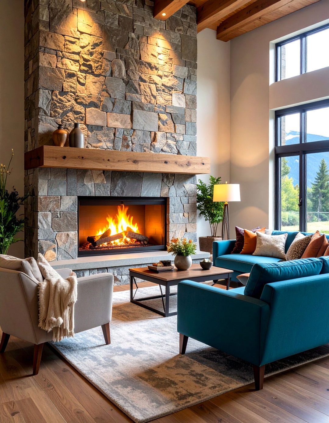 Granite Rustic Fireplace with Contemporary Touches - 25 Rustic Fireplaces