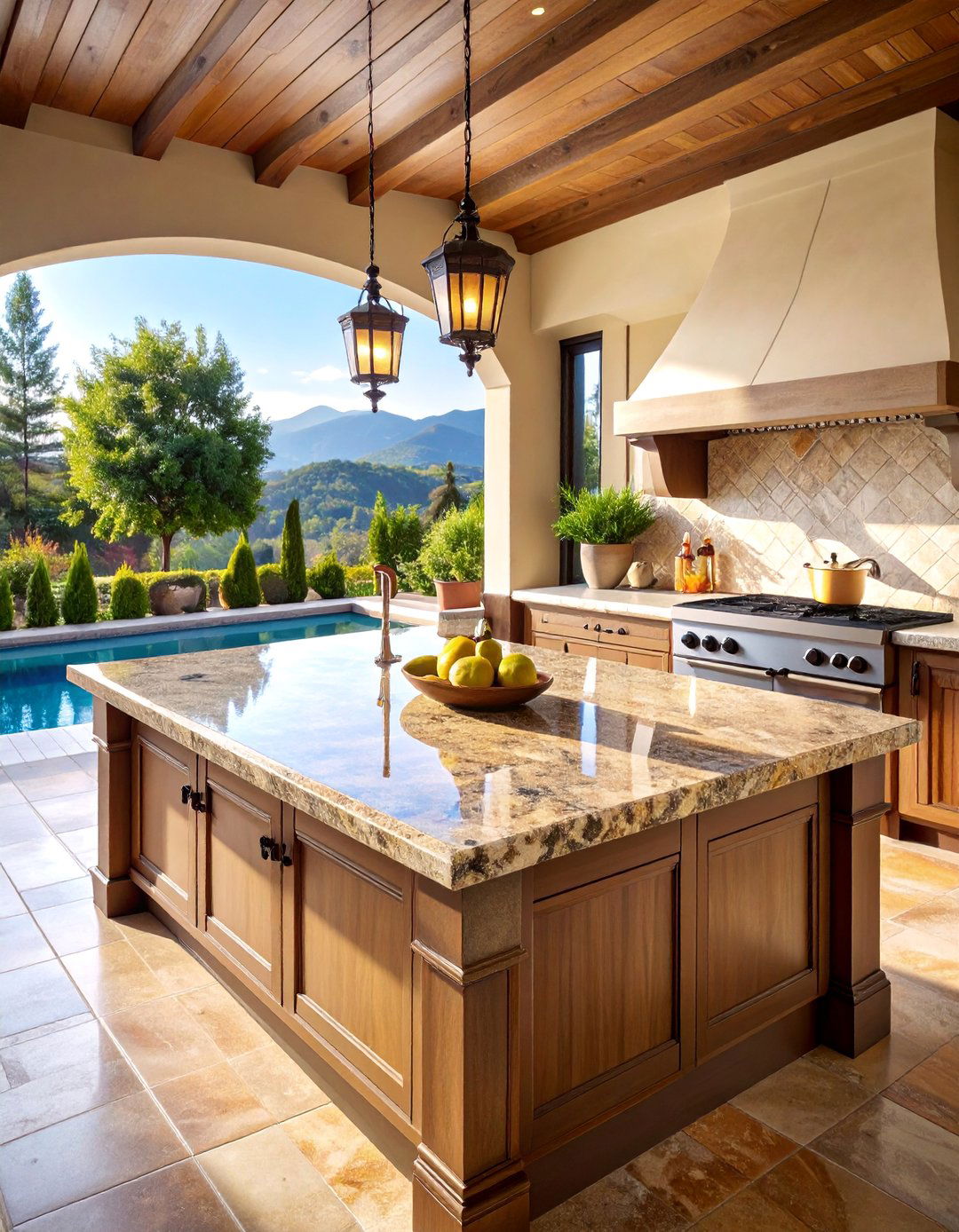 Granite Tile with Decorative Border Patterns - 25 Types of Outdoor Kitchen Countertops