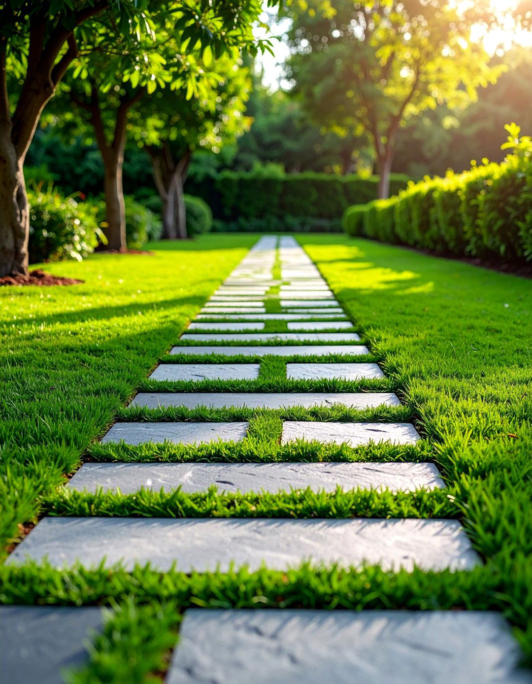 Granite and Grass Integrated Walkway - 25 Granite Walkway Ideas