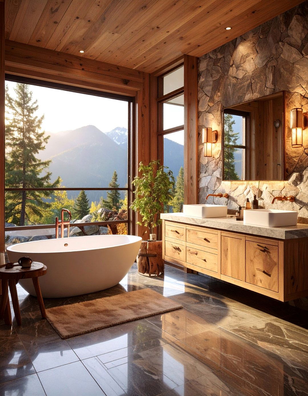 Granite and Reclaimed Redwood Mountain Bathroom - 25 Earthy Bathroom Ideas