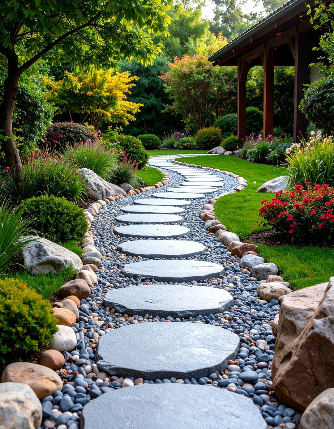 Granite and River Rock Combination Walkway - 25 Granite Walkway Ideas