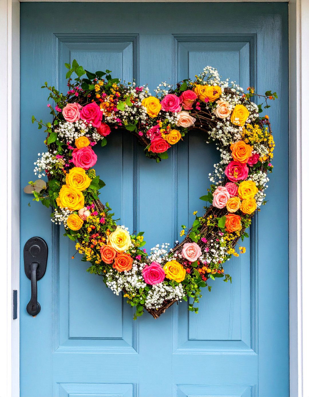 Grapevine Heart with Spring Elements - 25 Spring Front Door Decor Ideas