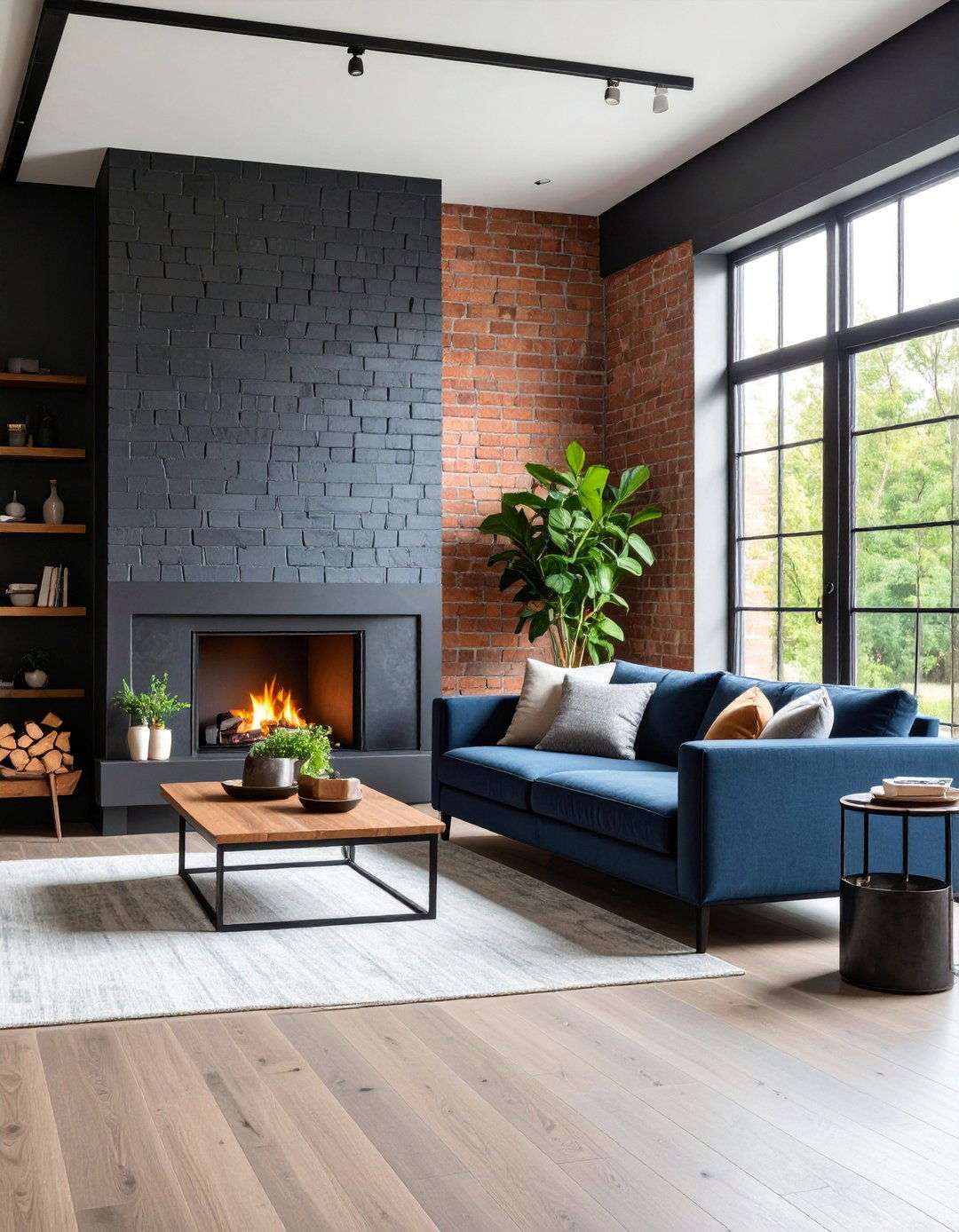 Graphite Modern Industrial Fireplace - 25 Painted Brick Fireplace Ideas