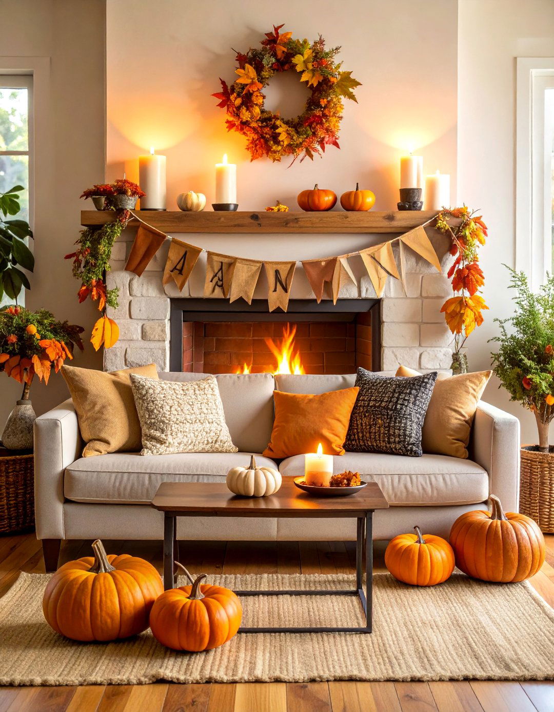 Grateful Banner Mantel Decor - 25 Thanksgiving Decor Ideas
