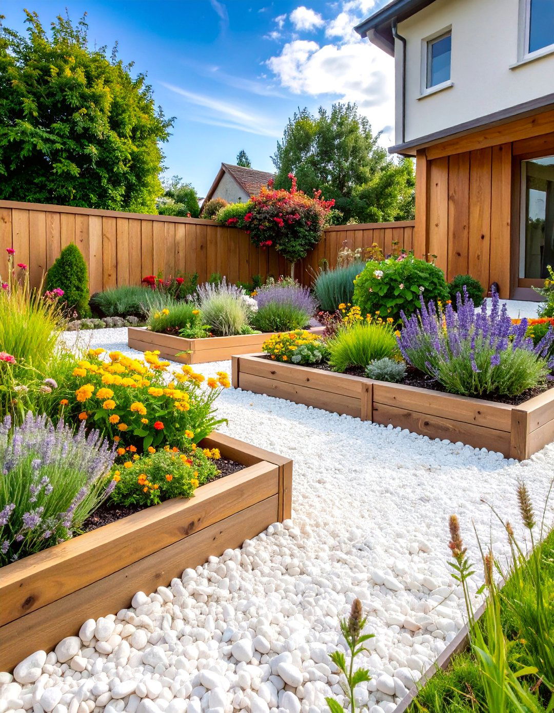 Gravel Garden with Raised Planters - 25 Budget Small Garden Ideas