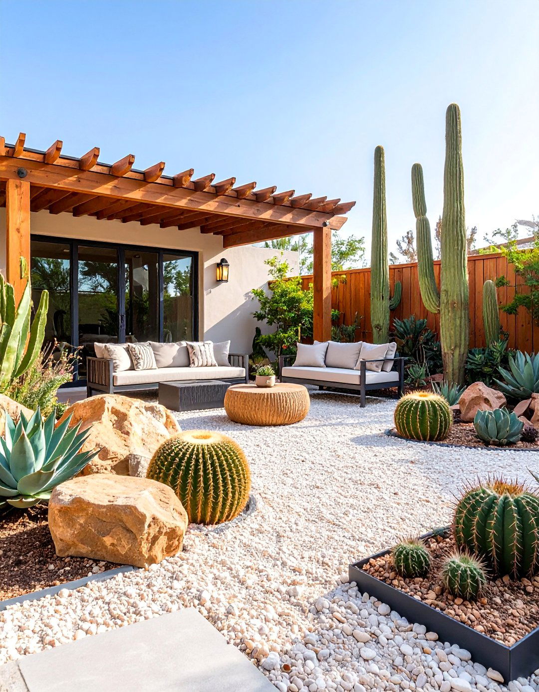 Gravel Patio with Desert Inspired Landscaping - 25 Small Backyard Patio Ideas