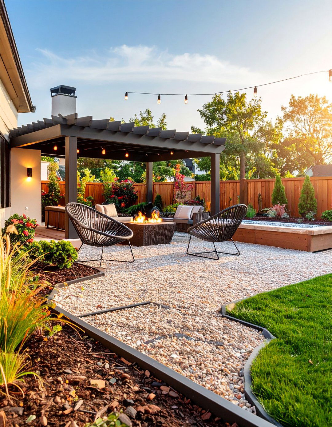 Gravel Patio with Raised Planter Beds - 25 Mid-century Modern Patio Ideas