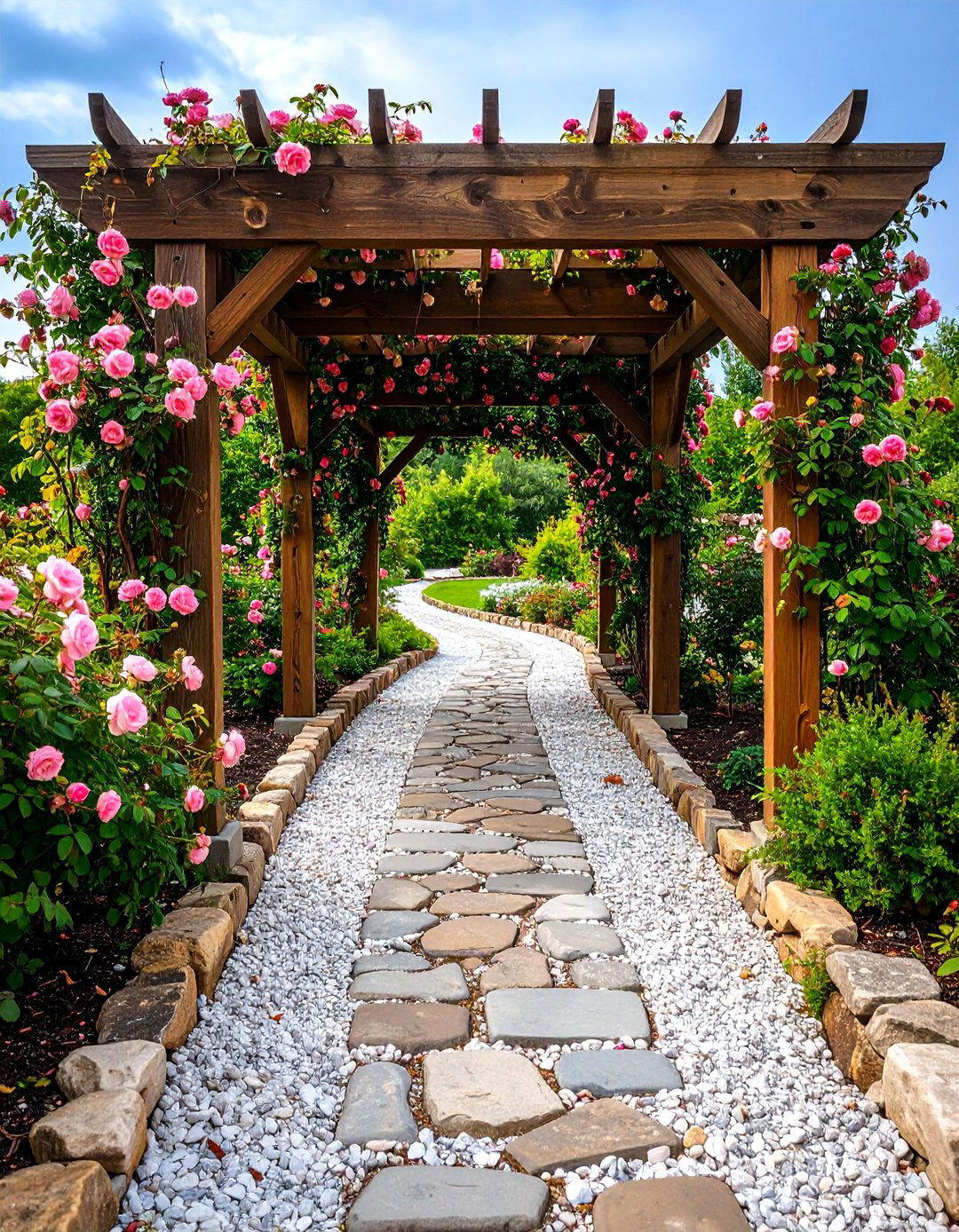 Gravel and Flagstone Combination with Arbor Entrance - 25 Farmhouse Walkway Ideas