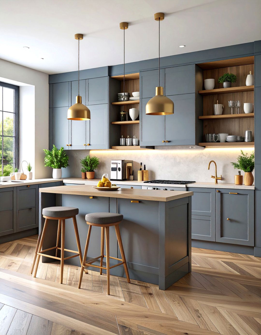 Gray Cabinets with Coffee Bar and Morning Station - 25 Farmhouse Kitchen With Gray Cabinets Ideas