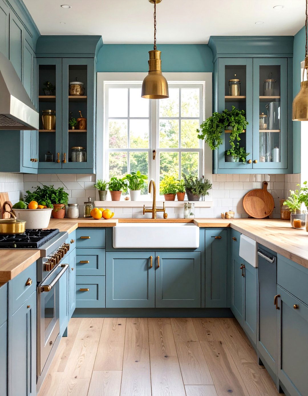 Gray Cabinets with Herb Garden Window and Natural Elements - 25 Farmhouse Kitchen With Gray Cabinets Ideas
