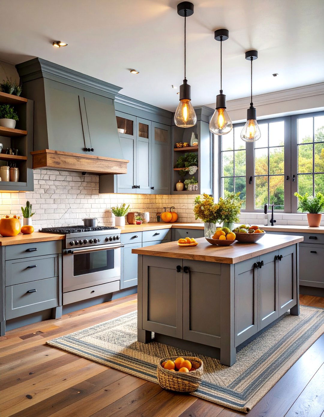 Gray Cabinets with Reclaimed Wood Backsplash - 25 Farmhouse Kitchen With Gray Cabinets Ideas