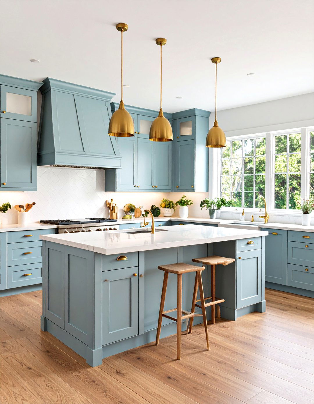 Gray Cabinets with White Quartz and Gold Hardware - 25 Farmhouse Kitchen With Gray Cabinets Ideas