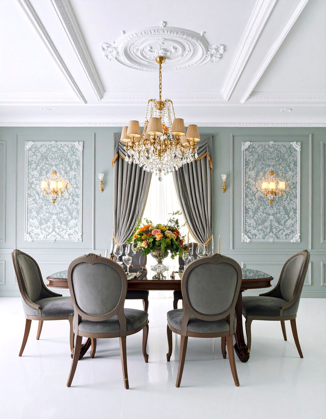 Gray Dining Room with Coffered Ceiling Details - 25 Gray Dining Room Ideas