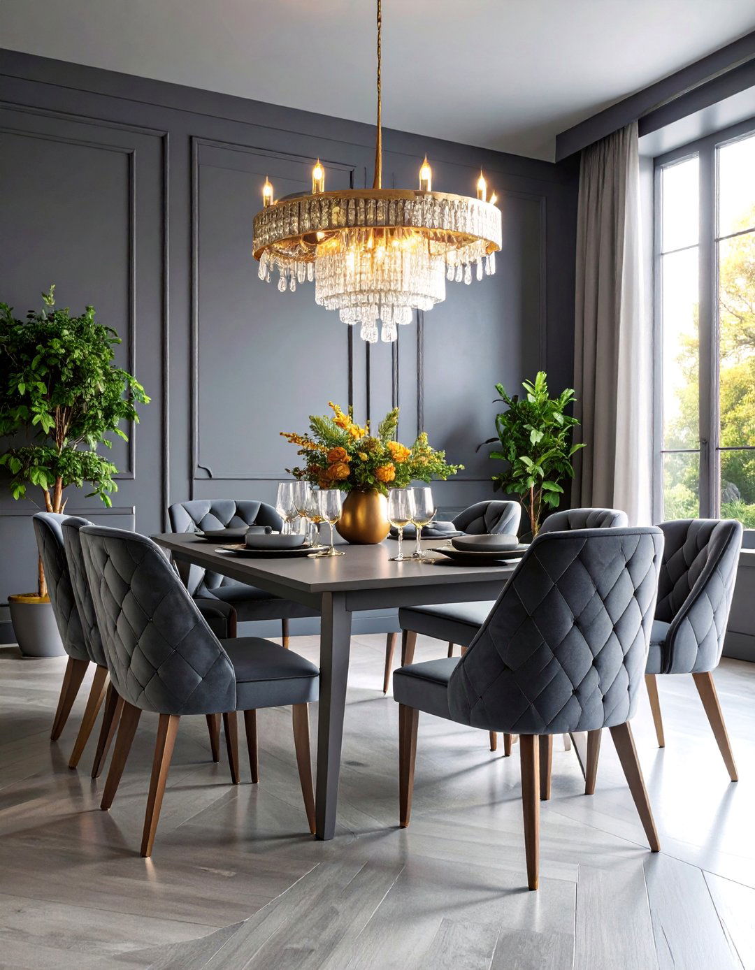 Gray Dining Room with Tufted Upholstery Details - 25 Gray Dining Room Ideas