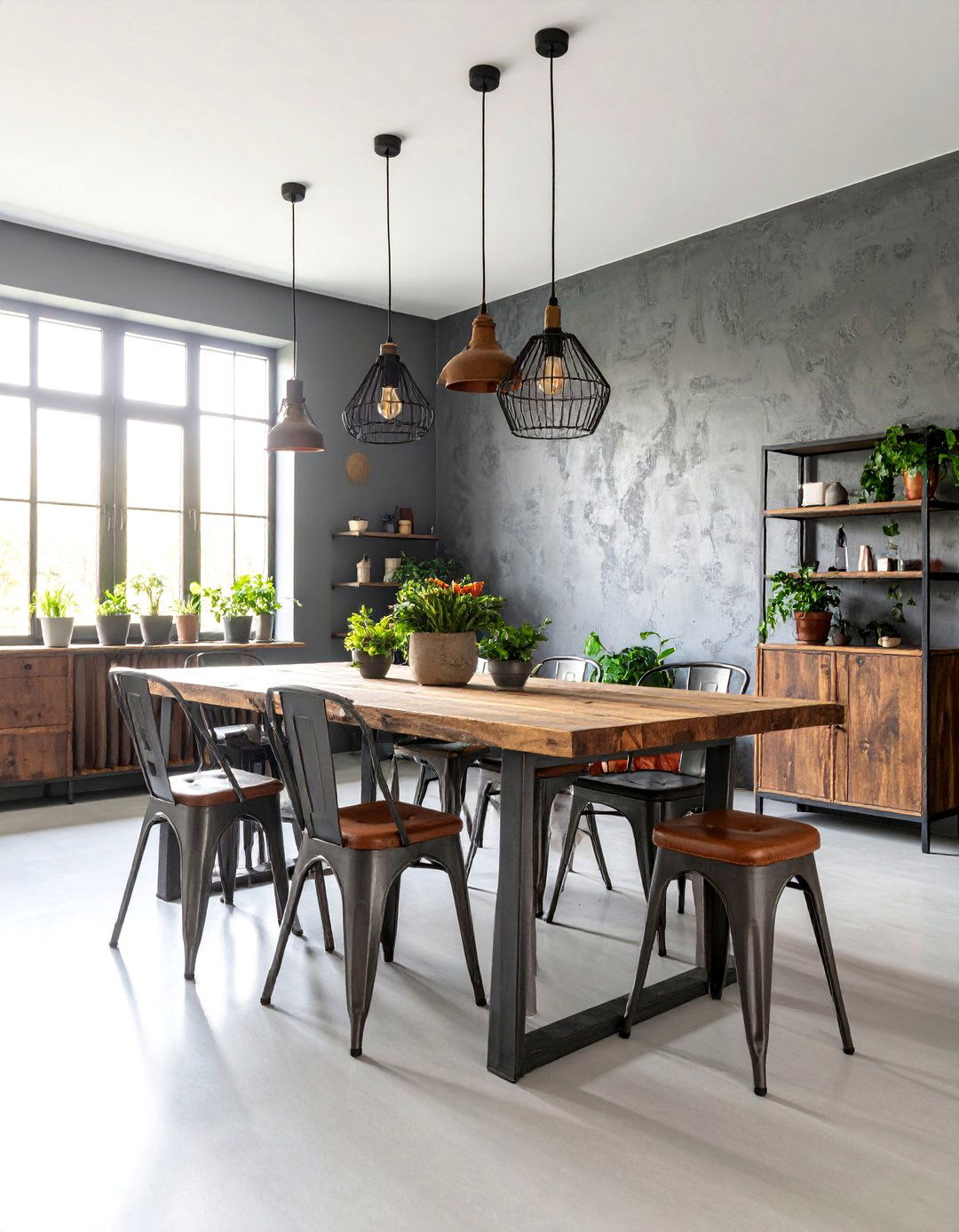 Gray Dining Room with Vintage Industrial Fixtures - 25 Gray Dining Room Ideas