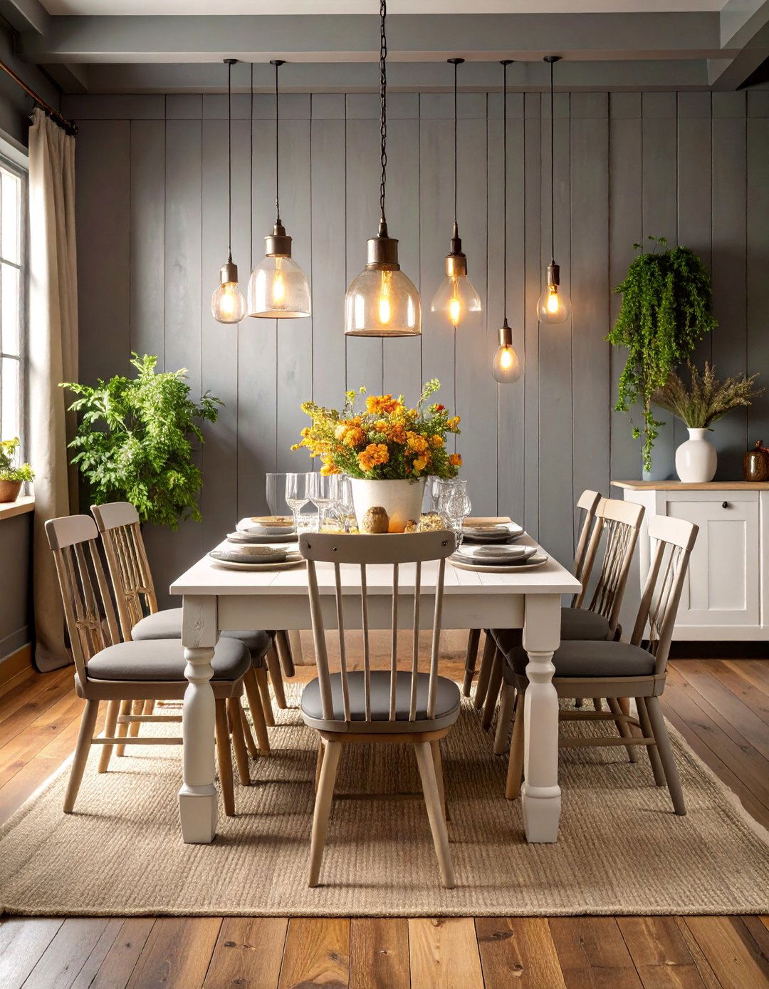 Gray Farmhouse Dining Room with Vintage Charm - 25 Gray Dining Room Ideas