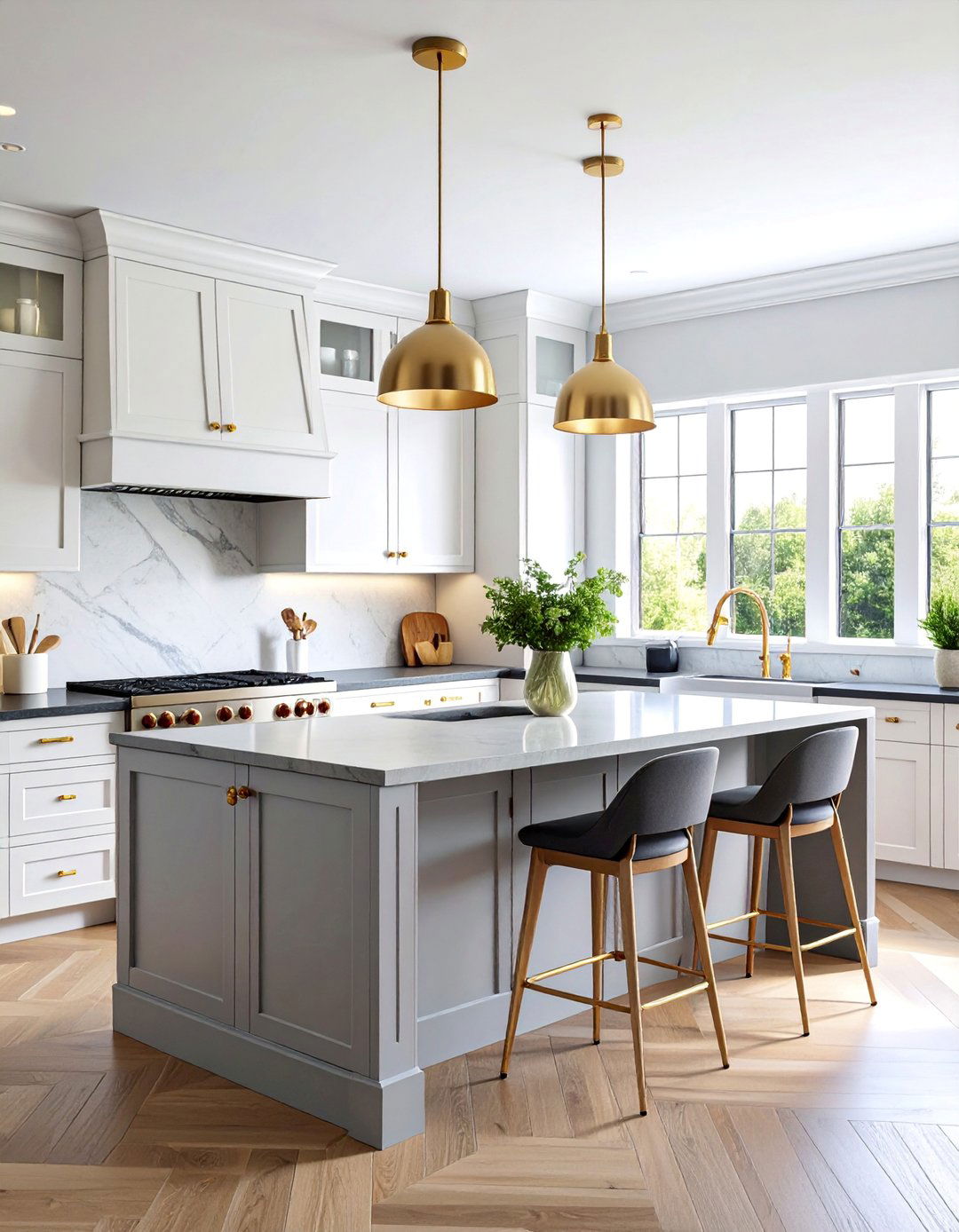 Gray Kitchen Island with Contrasting White Perimeter Cabinets - 25 Gray Kitchens