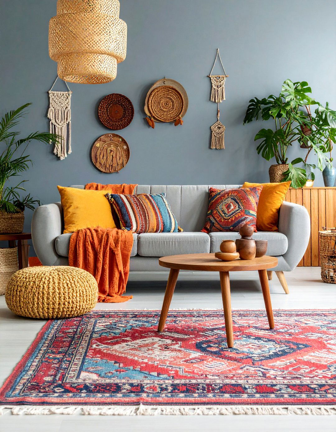 Gray Maximalist Living Room with Global Textiles - 25 Gray Living Room Ideas