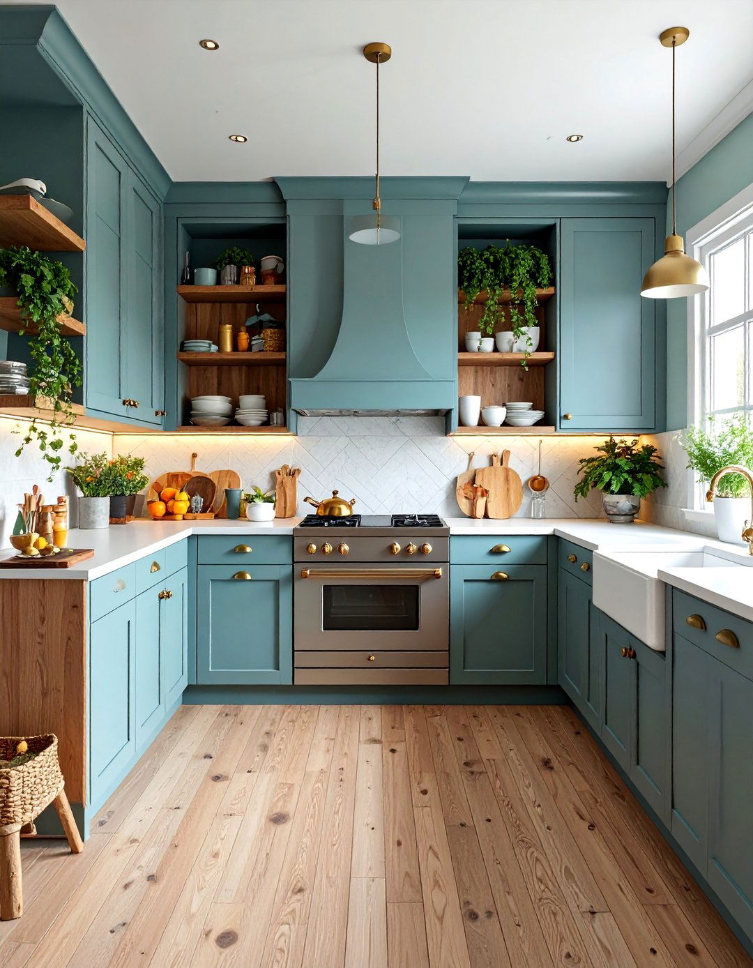 Gray Shaker Cabinets with Open Shelving Display - 25 Farmhouse Kitchen With Gray Cabinets Ideas