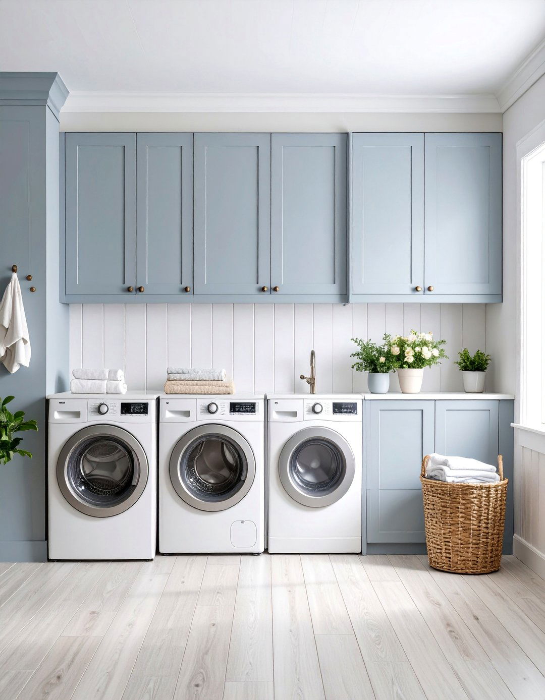 Gray Shiplap Half Wall with Upper Paint - 25 Shiplap Laundry Room Ideas