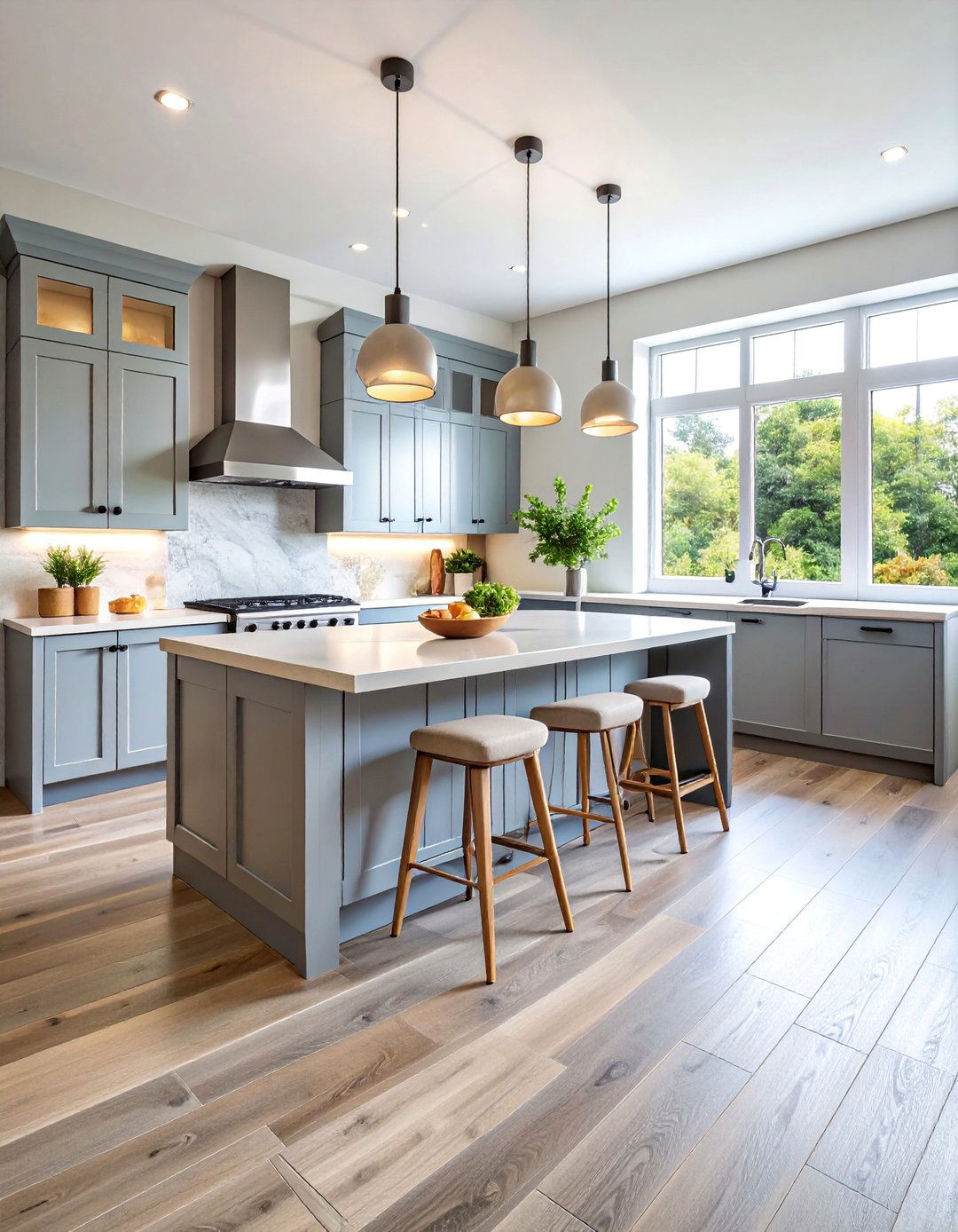 Gray Wood Look Tile Kitchen Floor with Contemporary Edge - 25 Kitchen Floor Ideas