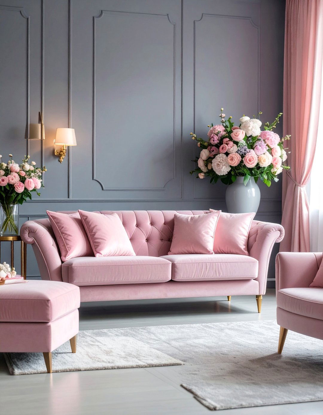 Gray and Blush Pink Romantic Living Room - 25 Gray Living Room Ideas