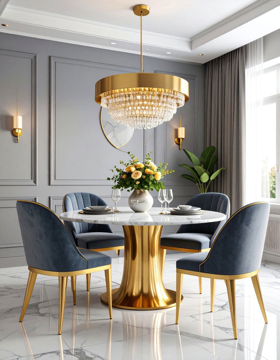 Gray and Gold Dining Room with Luxurious Touches - 25 Gray Dining Room Ideas