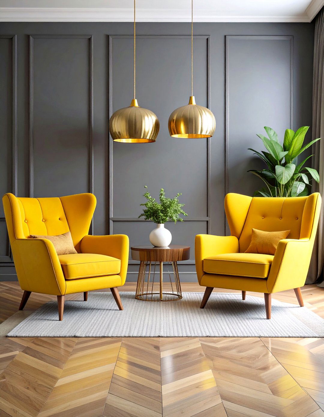 Gray and Mustard Yellow Mid Century Living Room - 25 Gray Living Room Ideas