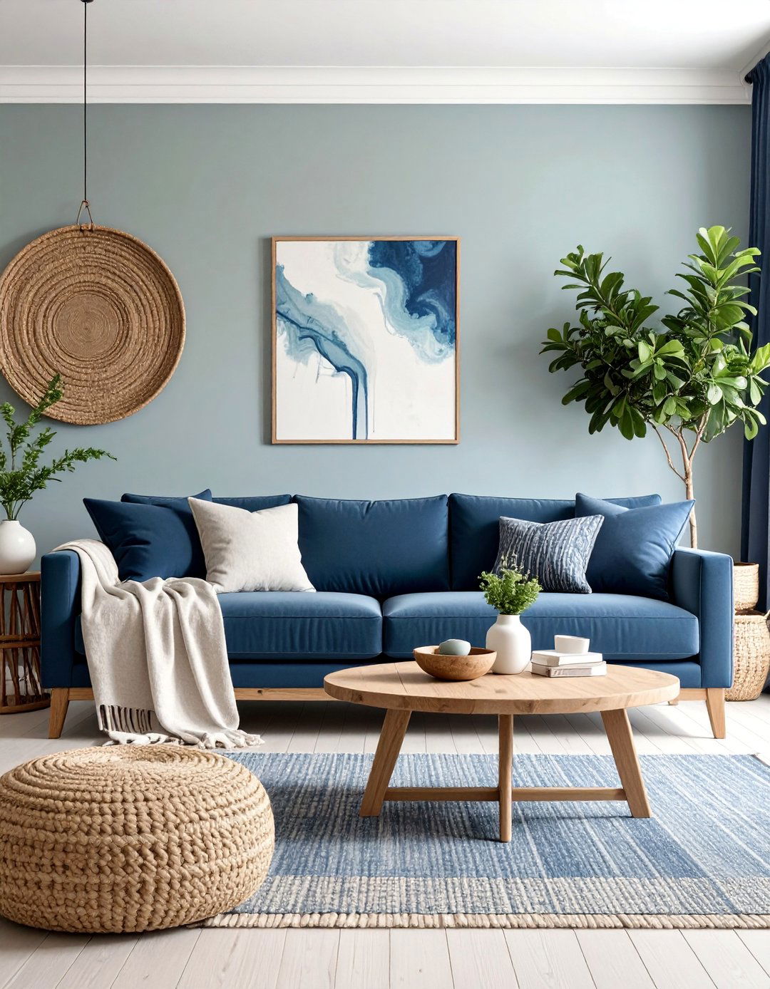 Gray and Navy Blue Coastal Living Room - 25 Gray Living Room Ideas