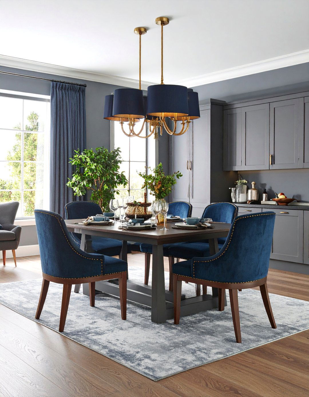 Gray and Navy Dining Room with Classic Appeal - 25 Gray Dining Room Ideas