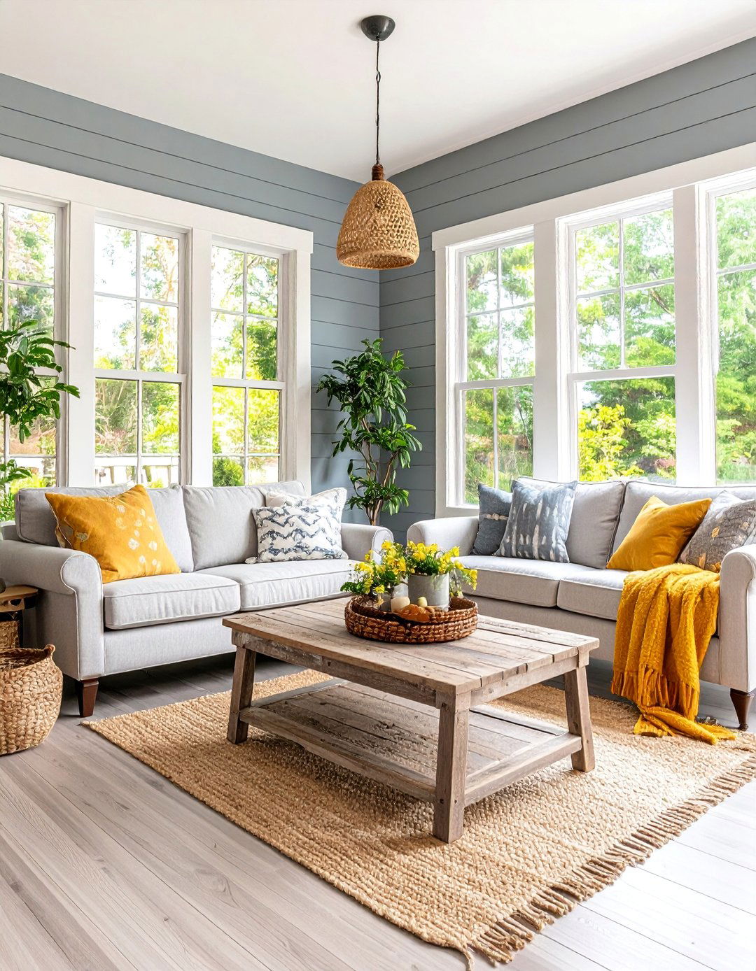 Gray and White Farmhouse Living Room - 25 Gray Living Room Ideas