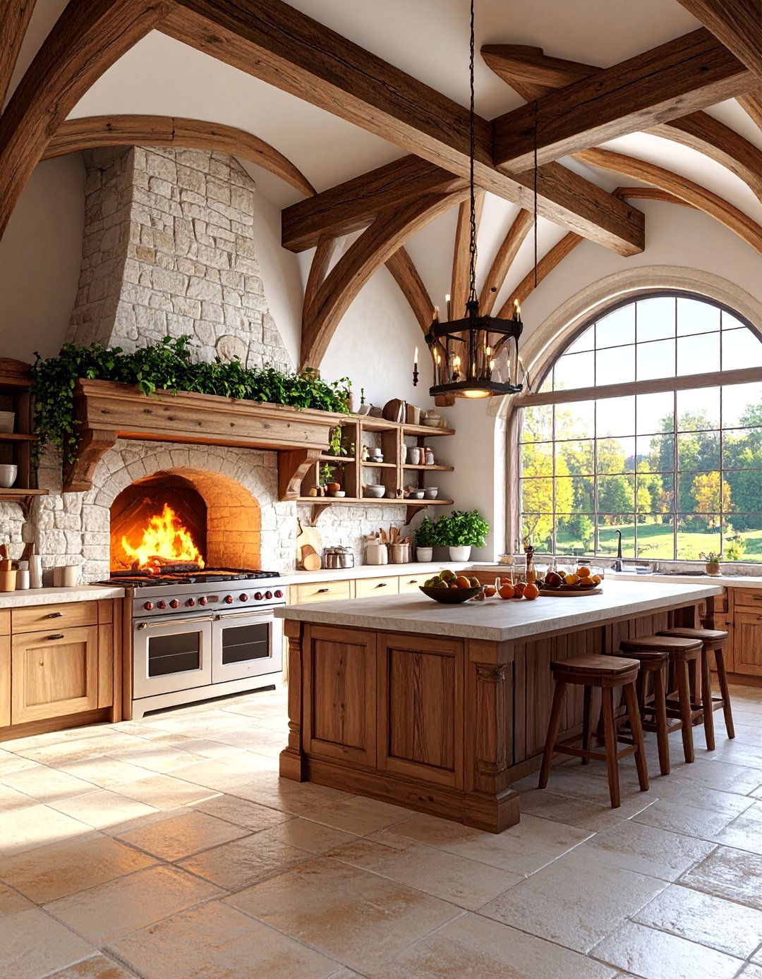 Great Hall Kitchen with Cathedral Ceiling Design - 25 Tudor Kitchen Ideas