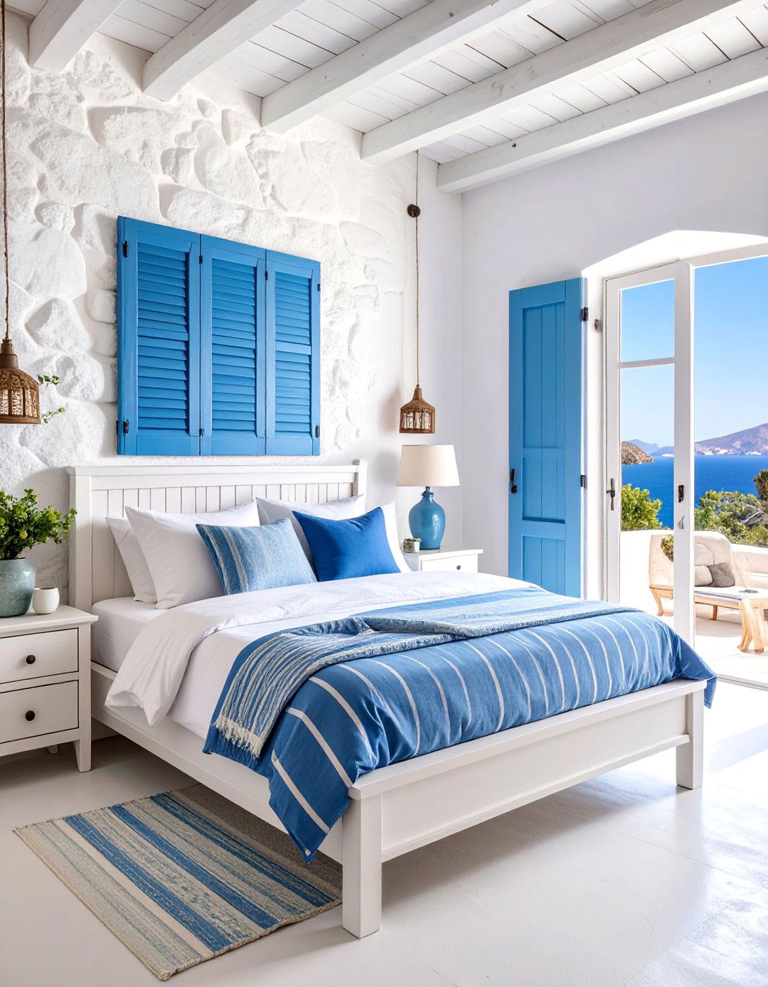 Greek Island Mediterranean Bedroom with Blue and White Palette - 25 Mediterranean Bedroom Ideas
