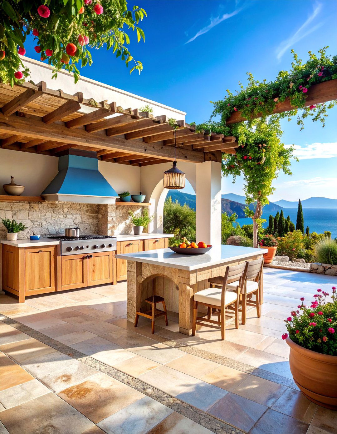Greek Island Outdoor Kitchen - 25 Mediterranean Interior Design Ideas