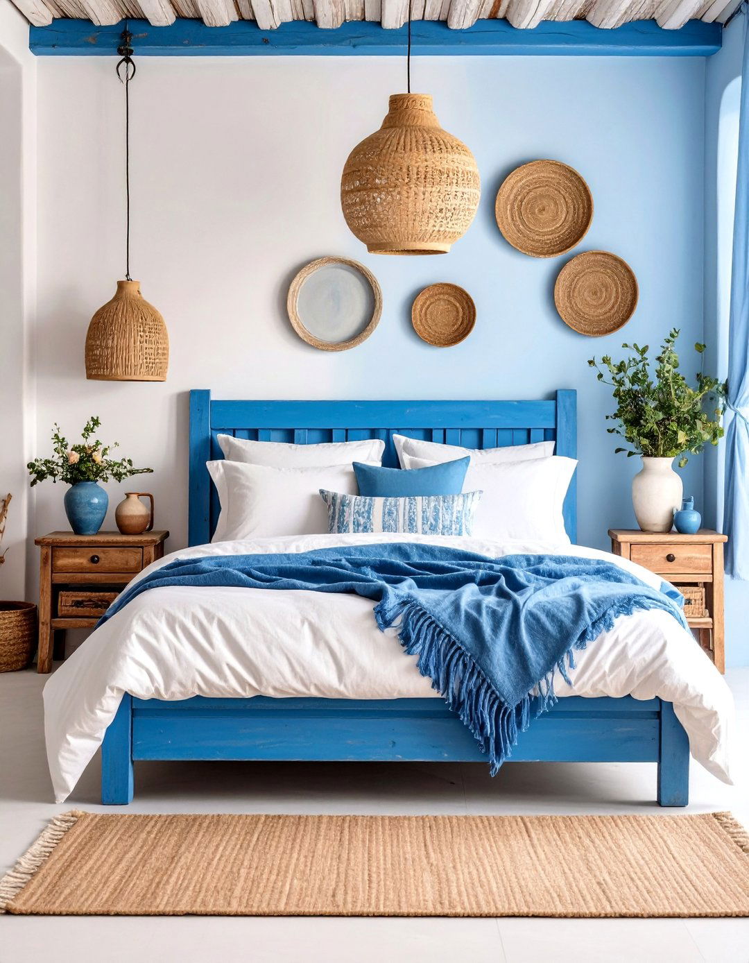 Greek Mediterranean Bedroom with Painted Wooden Furniture - 25 Mediterranean Bedroom Ideas
