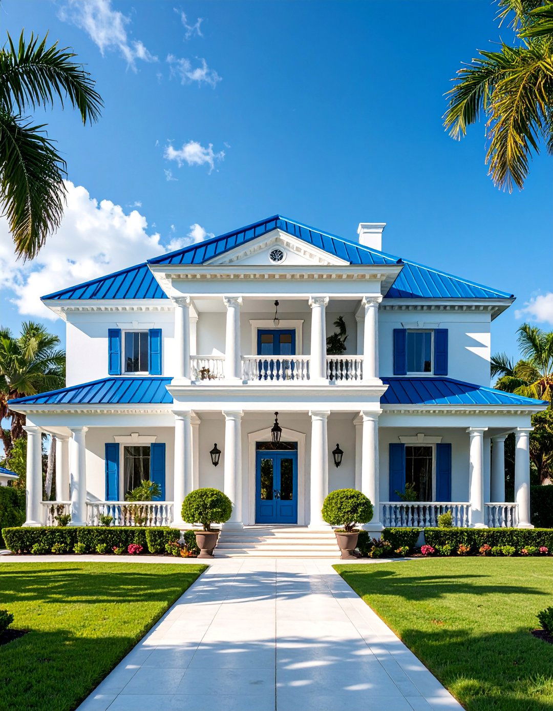Greek Revival Blue Metal Roof Mansion with Columns - 25 houses with blue metal roofs
