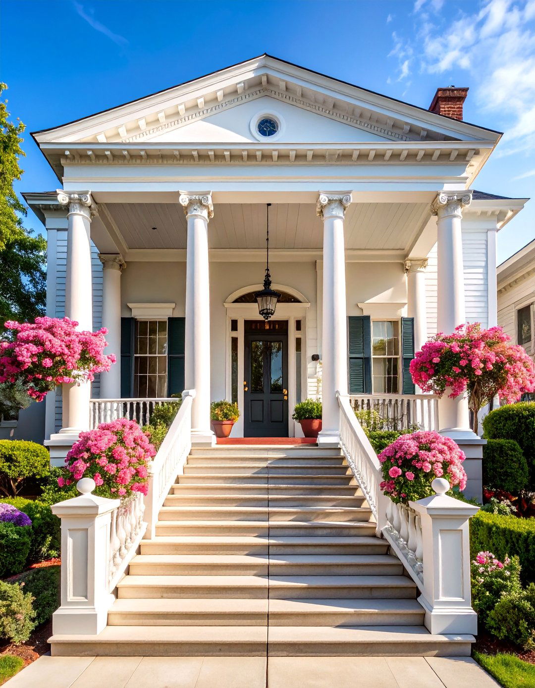 Greek Revival with White Columns and Siding - 25 White Siding House Designs